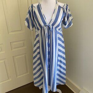 Listicle Blue and White Striped Cotton Dress, Size Medium